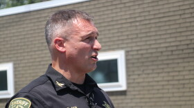 Clay County Sheriff Will Akin talks to reporters after the death of a North Kansas City Police officer on July 19, 2022.