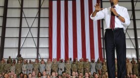 During his brief visit to Afghanistan, President Obama spoke to troops at Bagram Air Field north of Kabul.