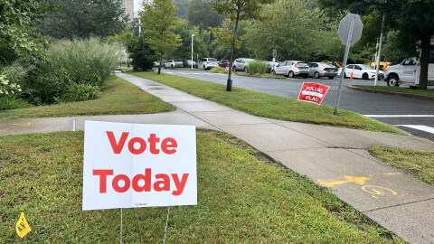 Voting signs outside the Northampton Senior Center in Northampton, MA