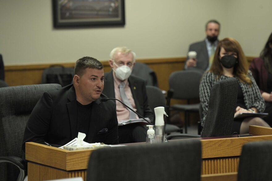 Colton Schrag, who spent years at Agape Boarding School in southwest Missouri, where dozens of former students have described experiencing abuse, testifies during a committee hearing on Feb. 10, 2021 (Tim Bommel/House Communications).