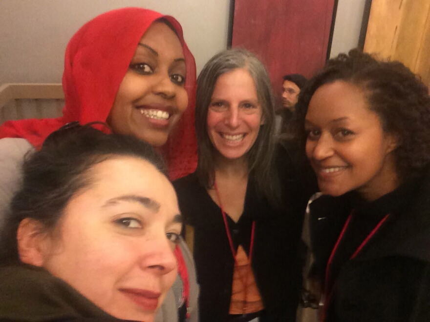 Sandhya Dirks, Hana Baba, Judy Silber and Leila Day representing Crosscurrents at The Third Coast Audio Fest in 2016
