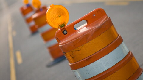 Road construction barrels are seen in this stock photo. PennDOT says it has a record $655 million in new road and bridge projects planned across Northeast Pennsylvania in 2026.