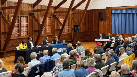 Candidates for the 103rd Michigan House seat and the 37th District state Senate seat speak at the 2026 Cherry Pie Debates in Glen Arbor on Monday, Oct. 5. (Photo courtesy of David Dodman)