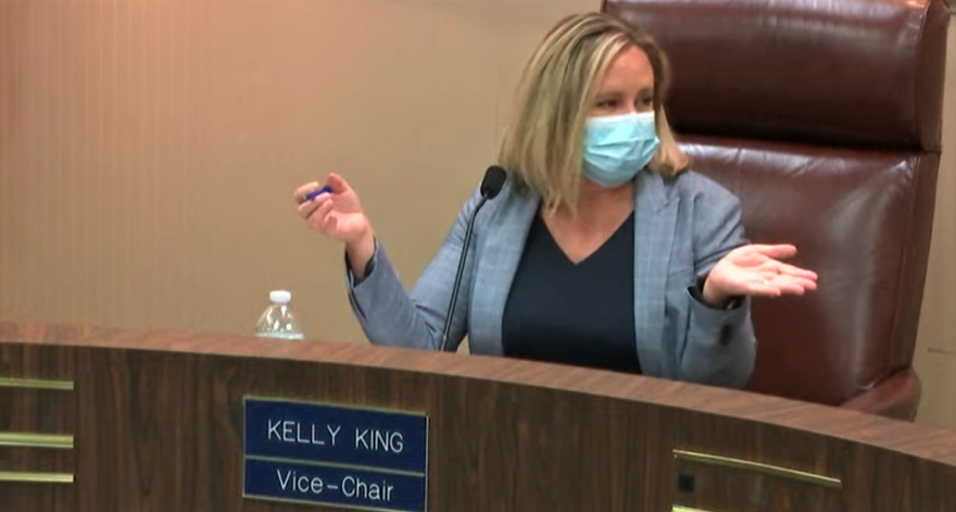 Marion County School Board member Kelly King changed her position in favor of a student mask mandate with a parental opt-out. Image: MCPS via YouTube