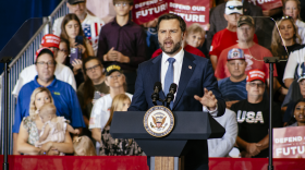 Vice President JD Vance promotes the Trump administration’s accomplishments on taxes and trade at a rally in Council Bluffs on Sept. 18, 2026.
