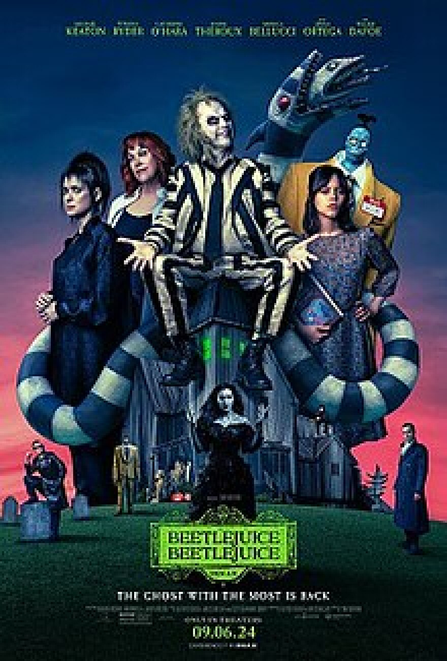 Movie poster for the comedy horror film "Beetlejuice Beetlejuice"