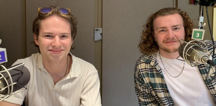 James Rice (left) and Scott Bellovich (right) visit KRCU studios to discuss their film "Dear Bridge". 