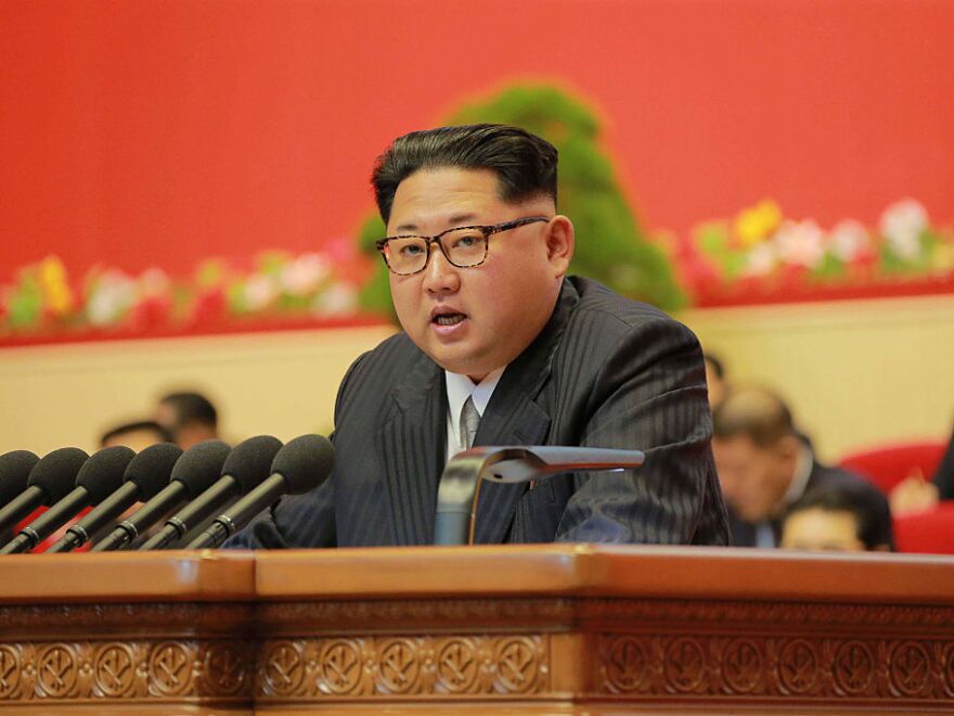 North Korean leader Kim Jong-Un reporting works of North Korean Workers Party Central Committee during the second-day of the 7th Workers Party Congress in Pyongyang.