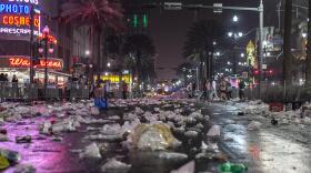 Trash on Canal Street after Mardi Gras.