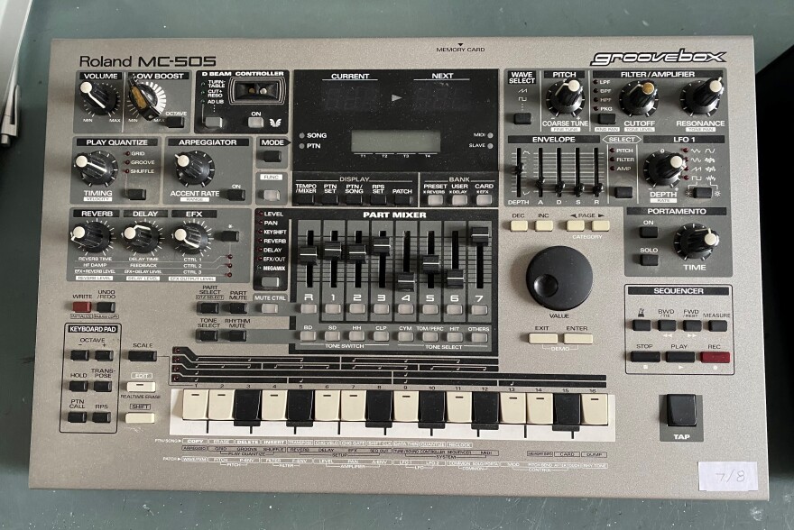 One of several Roland MC-505 units — a self-contained synthesizer, drum machine and sequencer — used by Peaches in her early career.