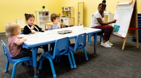 Dana Luster, 42, goes through a senses lesson with her students Louis, 3, Grace (in ponytails), 3, and John, 1, on Thursday, March 23, 2023, at Little D’s Home Daycare in Bella Villa.
