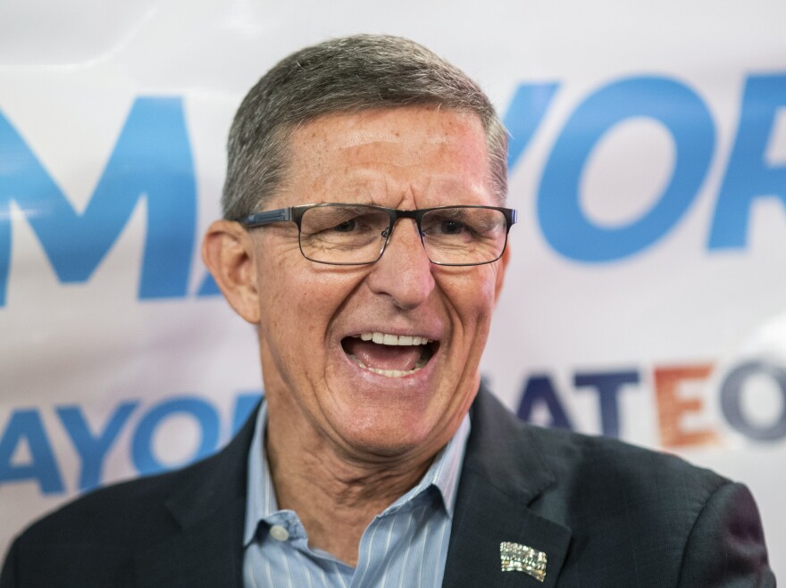 Michael Flynn, former national security adviser to former President Donald Trump, speaks to attendees as he endorses New York City mayoral candidate Fernando Mateo during a campaign event on June 3, 2021, in Staten Island, N.Y.