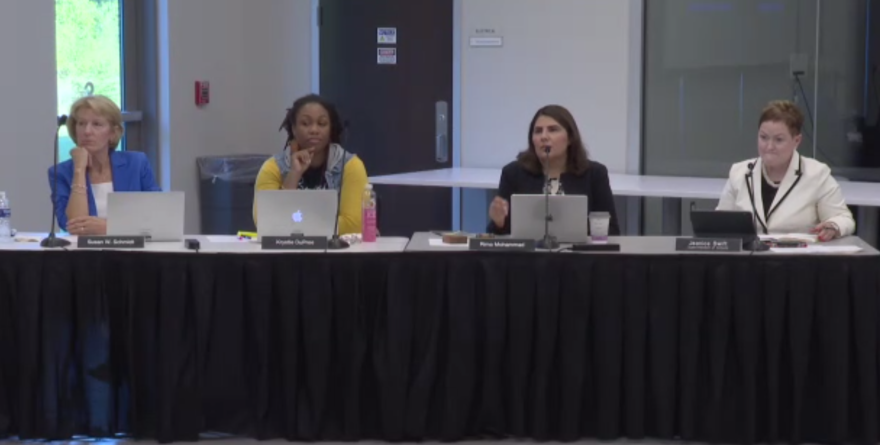 From left to the right: Ann Arbor School Board trustees Susan Ward Schmidt, Krystle DuPree, Rima Mohammad, and Superintendent Dr. Jeanice Swift