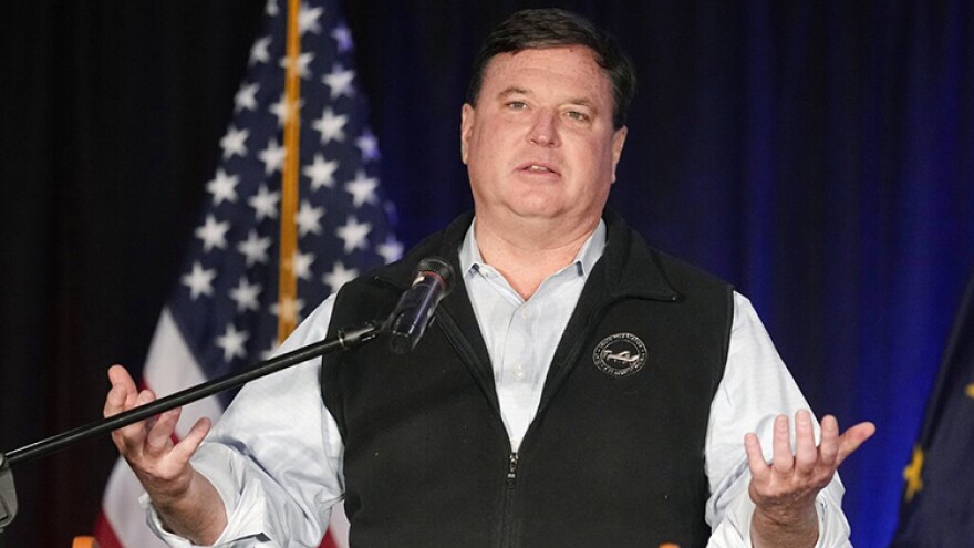 FILE - Indiana Attorney General Todd Rokita speaks during a watch party for Jennifer-Ruth Green, the Republican candidate for Indiana's 1st Congressional District, on Nov. 8, 2022, in Schererville, Ind.