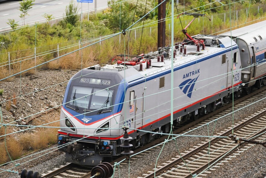 FILE - An Amtrak train departs 30th Street Station in Philadelphia on Oct. 27, 2021. The Republican leader of the Wisconsin Senate said Thursday, Dec. 15, 2022, that he opposes spending any state money to help Madison, Wis., bring a passenger rail line that would connect the capital city to Milwaukee, joining the state's other top GOP legislative leader in opposition to the project.