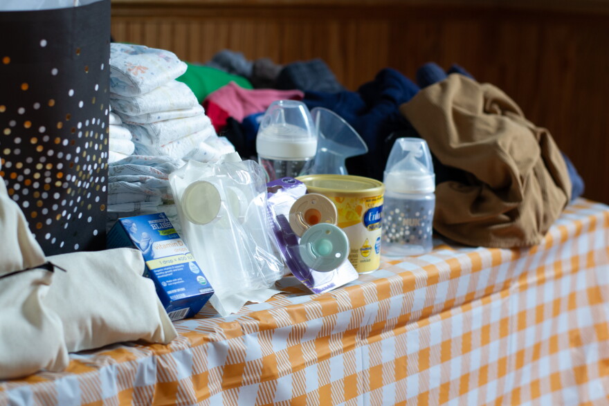 Various children's supplies were available for the taking at a "brunch swap" in Port Republic on Sunday.