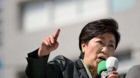 Yuriko Koike speaks at an election campaign rally in Tokyo on Oct. 10.