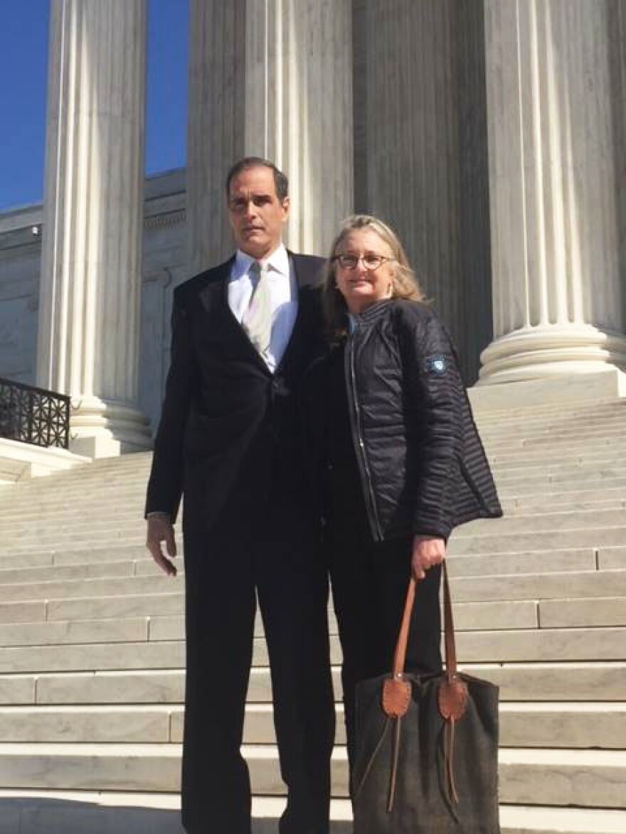 Barbara Petersen and Fane Lozman on the steps of the Supreme Court after Lozman won his case against the City of Riviera Beach. (Courtesy First Amendment Foundation)