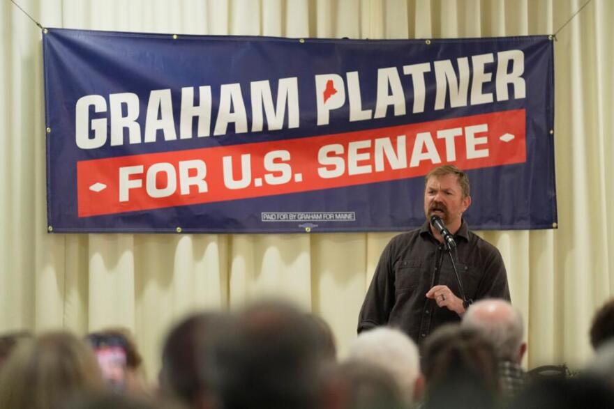 Graham Platner, Democratic candidate for U.S. Senate, speaks at a campaign event Sunday, June 7, 2026, in Portland, Maine. (Robert F. Bukaty/AP)
