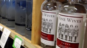 Bottles of Ogden's Own Distillery Five Wives Vodka at a state liquor store in Salt Lake City.