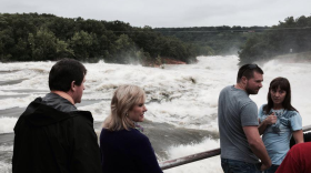 Gov. Mary Fallin visits the flood gates at Grand Lake in northeast Oklahoma.