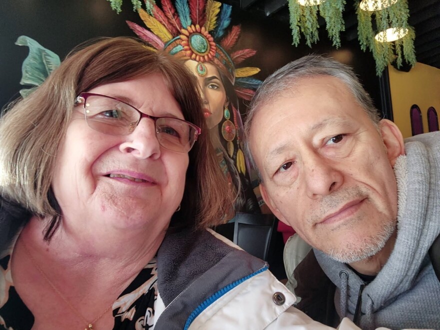 Jean Aurilio and Jesus Carrión eating at a Peruvian restaurant in Albany.