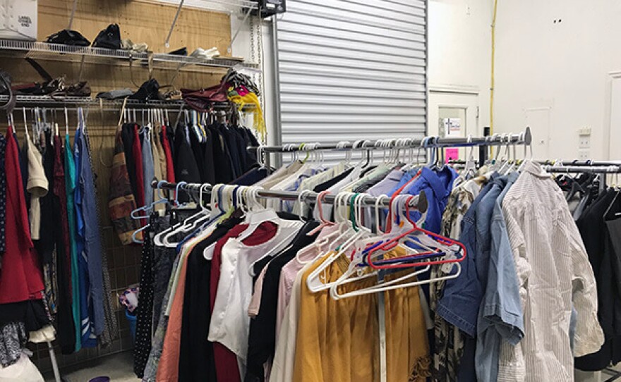 Some of the clothes gathered for community members at Short Creek Family Services, a nonprofit that Reverend Brian Mackert runs with his family.