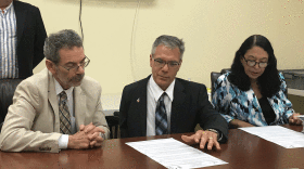 The Palm Beach County canvassing board members:   Irwin Jacobowitz  (left),  judge August Bonavita (center) and Supervisor of Elections Susana Bucher. 