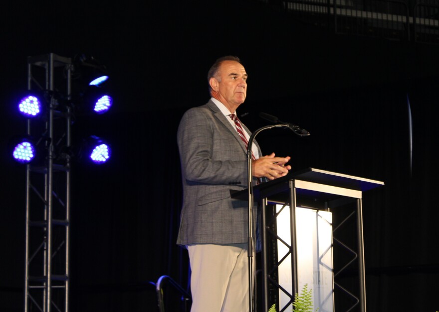 Missouri Governor Mike Kehoe speaks at the Springfield Area Chamber of Commerce "State of the State" in Springfield, Mo. on July 29, 2026.
