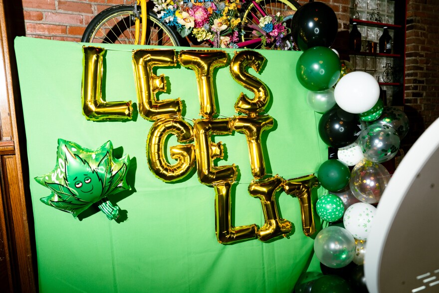 A photo booth awaits visitors during Pot Chef’s Ultimate Infused Showdown at Handlebar on Saturday, April 19, 2025, in St. Louis’ Forest Park Southeast neighborhood.