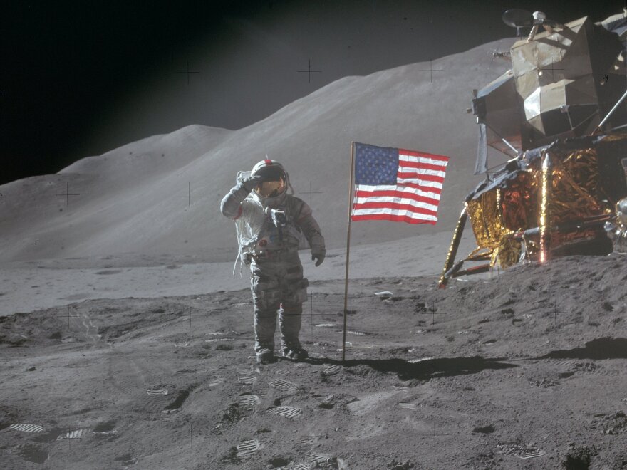 Apollo 15 commander David R. Scott landed on the moon on July 30,1971, near the Salyut crater.
