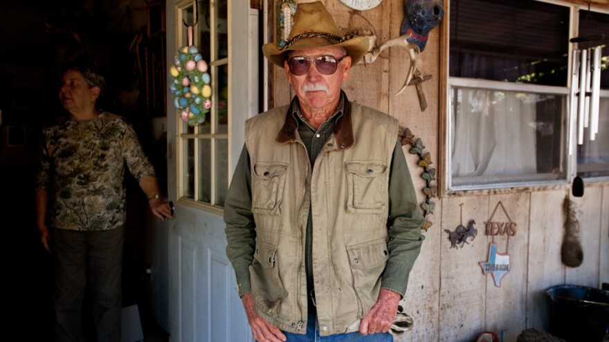 Dob Cunningham and his wife, Kay, live on a ranch across from the Rio Grande. He says his property is periodically flooded with border crossers.
