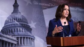 U.S. Sen. Kamala Harris (D-CA) speaks during a news conference following the Democrats weekly policy luncheon at the U.S. Capitol in Washington, DC.