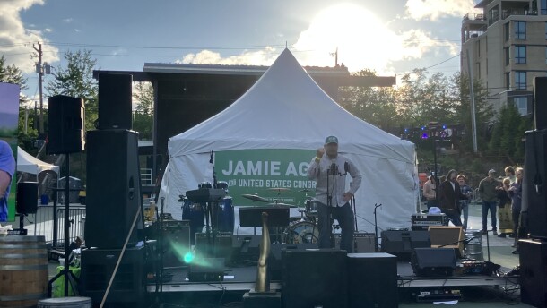 Democratic congressional candidate Jamie Ager speaks at a campaign rally in Asheville Thursday, May 7, 2026.