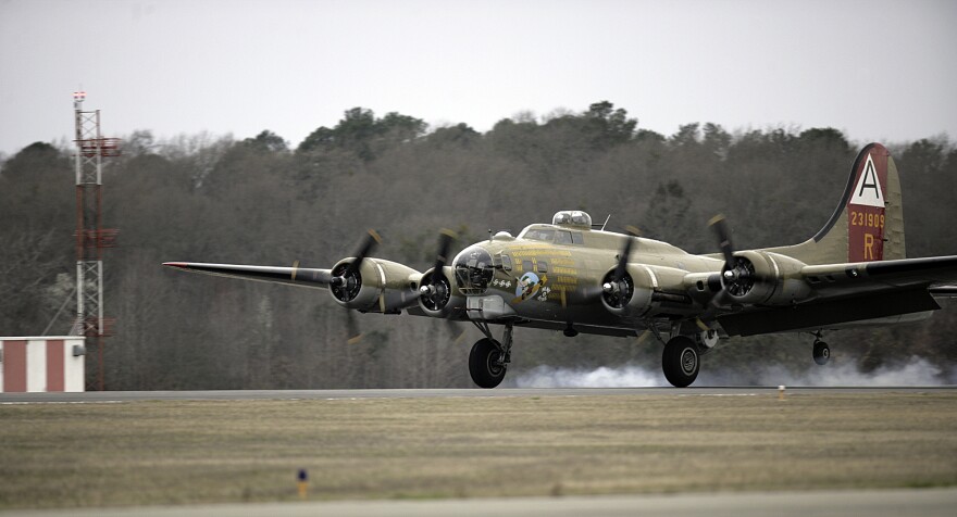 A B-17 flying fortress WWII bomber belonging to the Collings Foundation landing in Texas in 2010. It's not clear if this is the same B-17 that crashed on Wednesday.