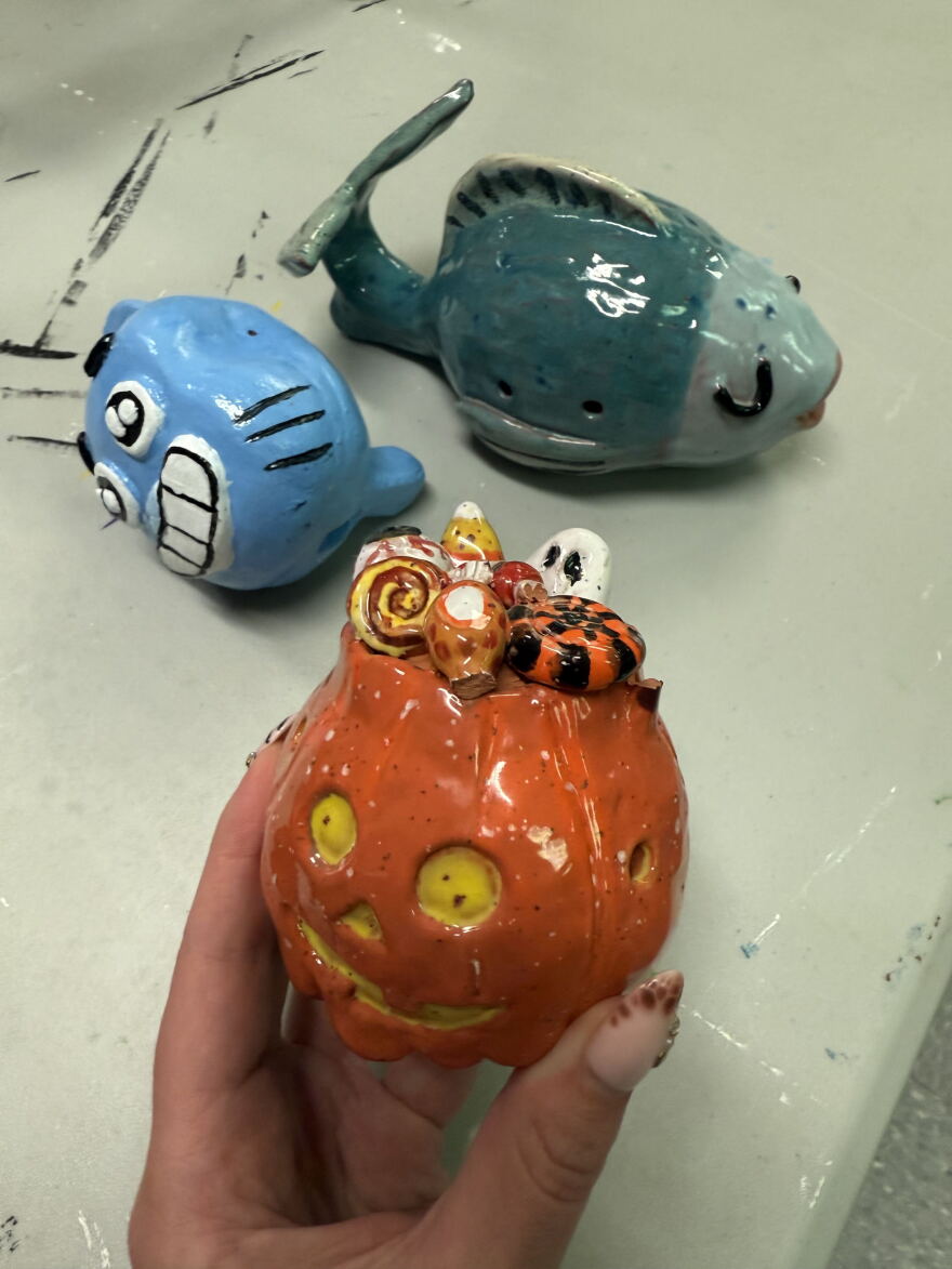 Clay whistles made by Riverside University High School art teacher Paige Bauske's students.