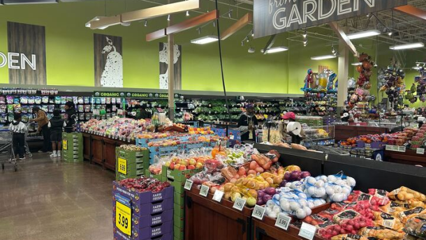 inside of a grocery store filled with food