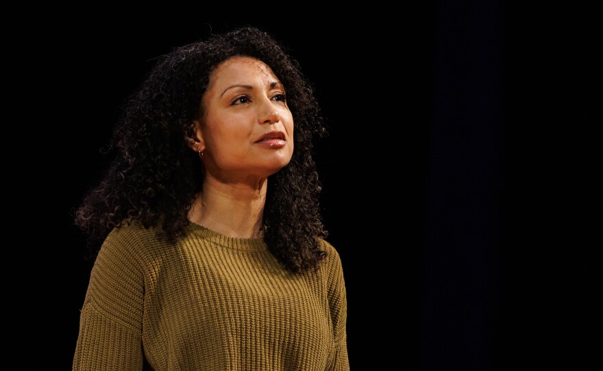 Sabrina Sloan stars as Sally Hemings during an open rehearsal of "Sally: A Solo Play," at the Wharton Center in East Lansing, Mich., on Feb. 10, 2026. The show is making its world premiere on Feb. 19, 2026.