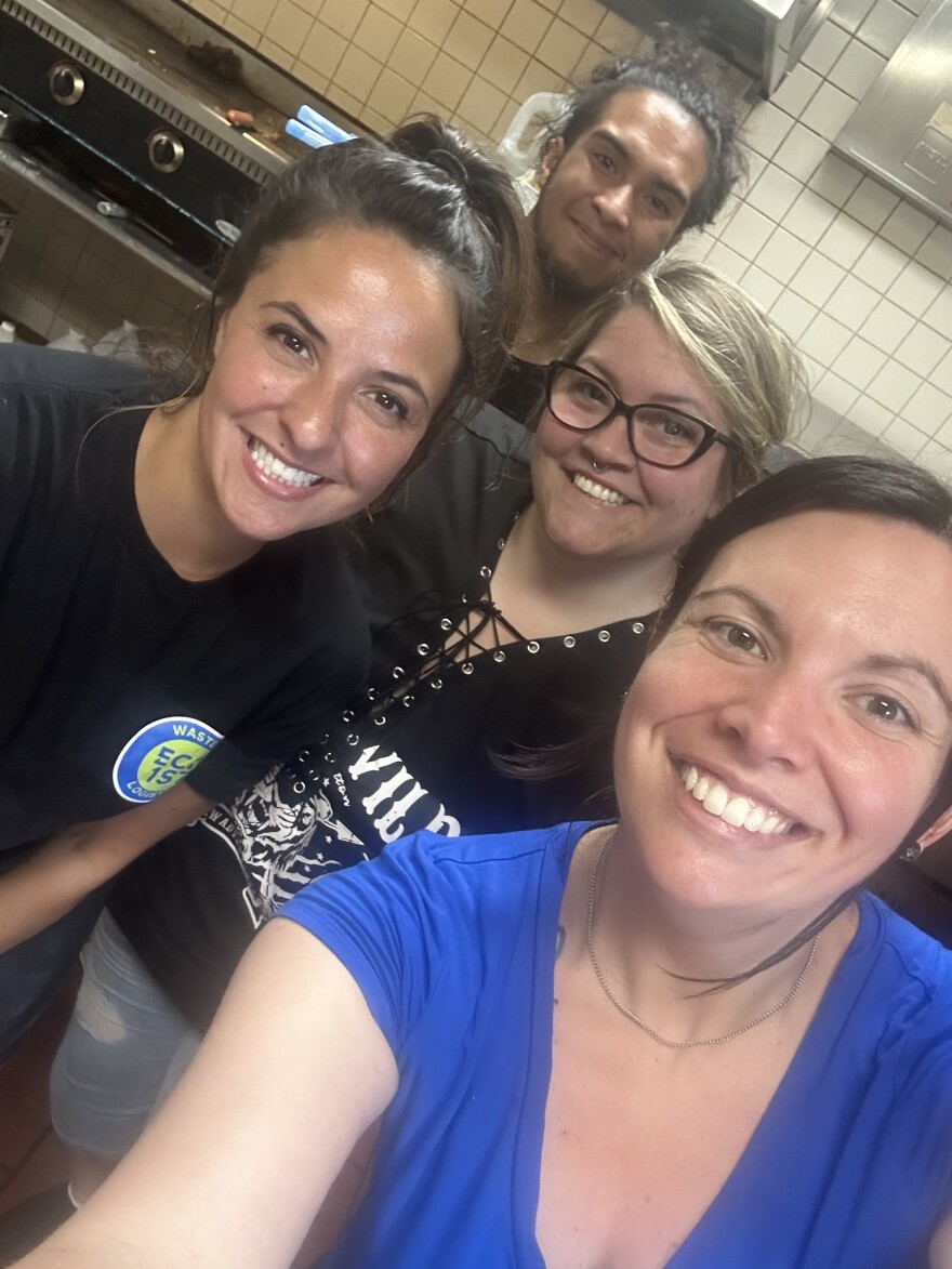 Intoxicology Department gave out free meals to residents after a colossal storm tore through Berwick. From right to left: Samantha Dagosin, Nathaniel Nieves, Mariah Hampton and restaurant owner Lauren Hess