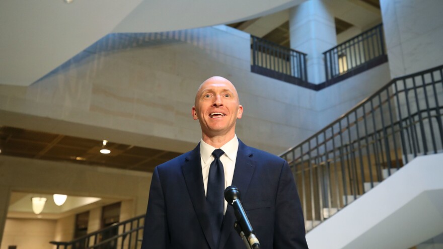 Carter Page, former foreign policy adviser for the Trump campaign, speaks to the media after testifying before the House Intelligence Committee on Nov. 2.