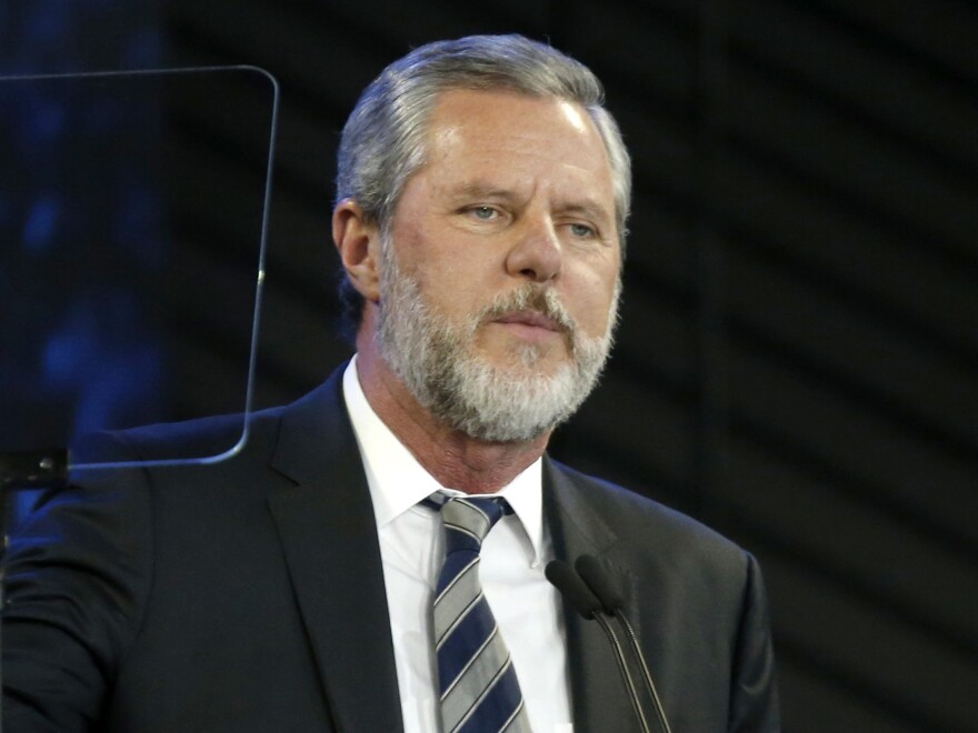 Jerry Falwell Jr., shown here in 2018, has apologized for tweeting a racist image.