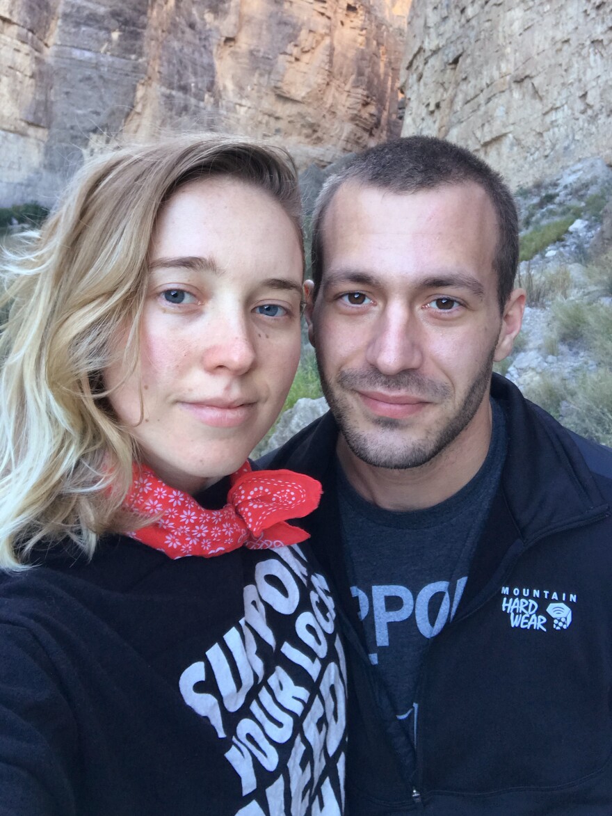 Sarah Ziegenhorn and Andy Beeler shared a selfie while hiking in Texas' Big Bend National Park in December 2018. Beeler died of an opioid overdose last March. Ziegenhorn traces his death to the many obstacles to medical care that Beeler experienced while on parole.