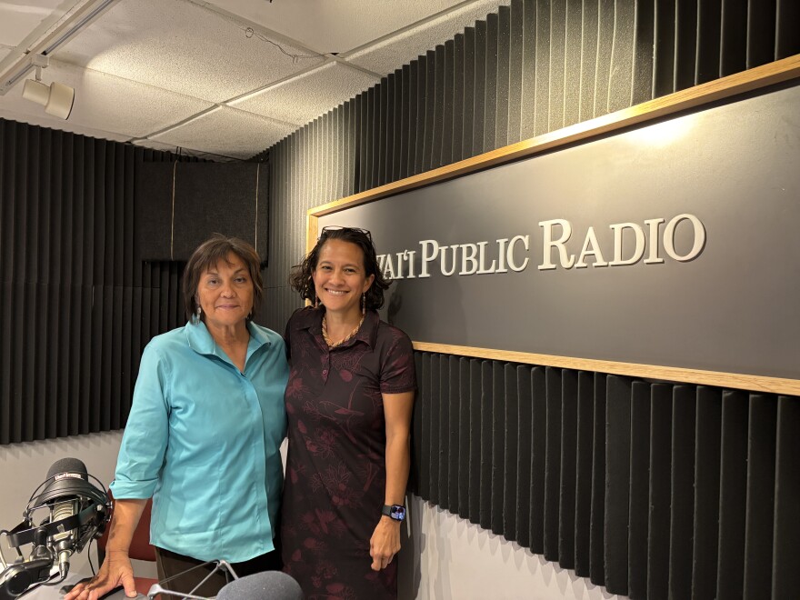 Kapua‘ala Sproat, professor at the William S. Richardson School of Law, right, with HPR's Catherine Cruz.
