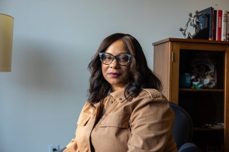 Rep. Janelle Bynum sits for a portrait at her new office in Oregon City, OR, on Jan. 28, 2025.