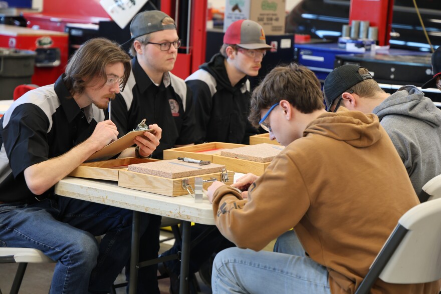 Pittsburg State University Automotive and Engineering Technology students judge high schoolers at the 10th annual Automotive Skills competition in Pittsburg, Kansas on Feb. 11, 2026.