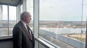 Charlie Rivenbark looking north from the penthouse of the Skyline Center.