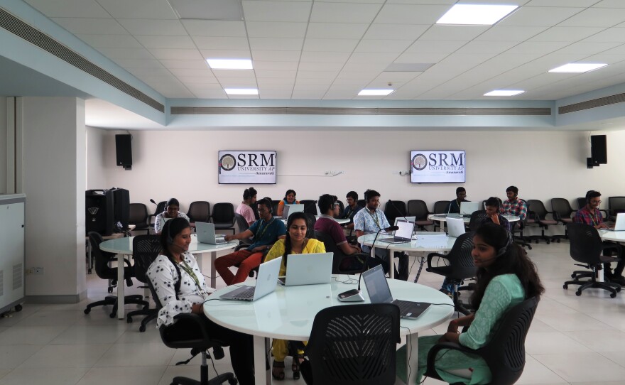 Students in class do most of their work over video chat.
