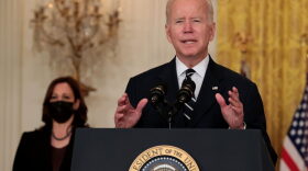 President Joe Biden delivers remarks about his proposed ‘Build Back Better’ social spending bill with Vice President Kamala Harris in the East Room of the White House in Washington, DC.