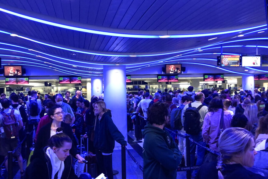 Liz Manasek and her husband returned to the U.S. Saturday after a trip to Iceland. She says the lines at O'Hare International Airport were chaos.