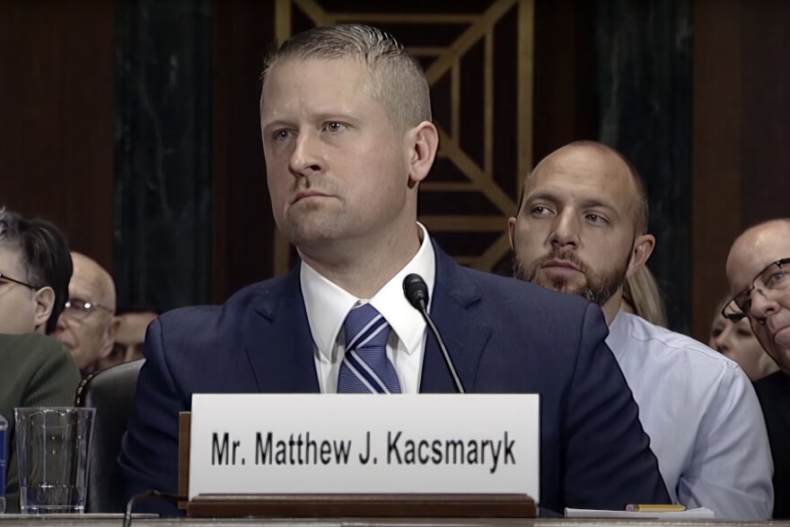 In this image from video from the Senate Judiciary Committee, Matthew Kacsmaryk listens during his confirmation hearing before the Senate Judiciary Committee on Capitol Hill in Washington, on Dec. 13, 2017. Kacsmaryk, a Texas judge who sparked a legal firestorm with an unprecedented ruling halting approval of the nation's most common method of abortion, Friday, April 7, 2023, is a former attorney for a religious liberty legal group with a long history pushing conservative causes.